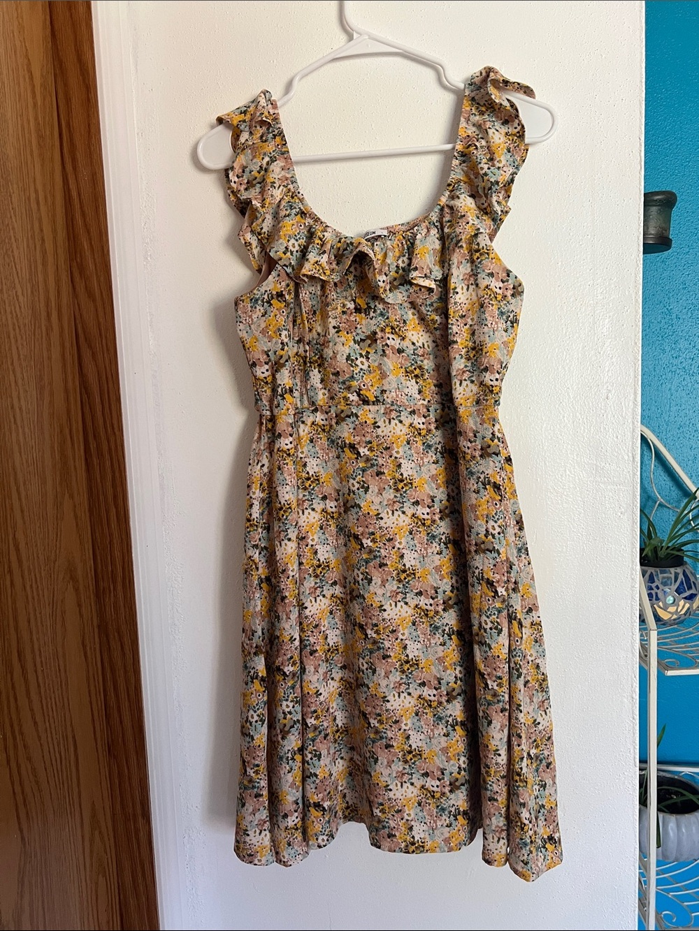 Floral Ruffle Strap Mini Dress in Yellow Pink